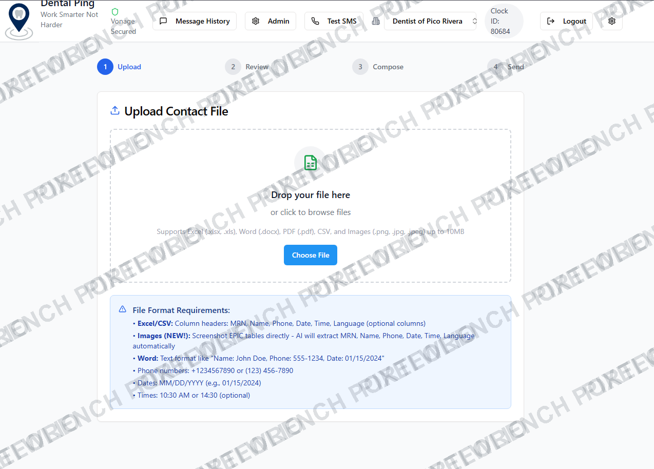 Dental Ping contact upload workflow