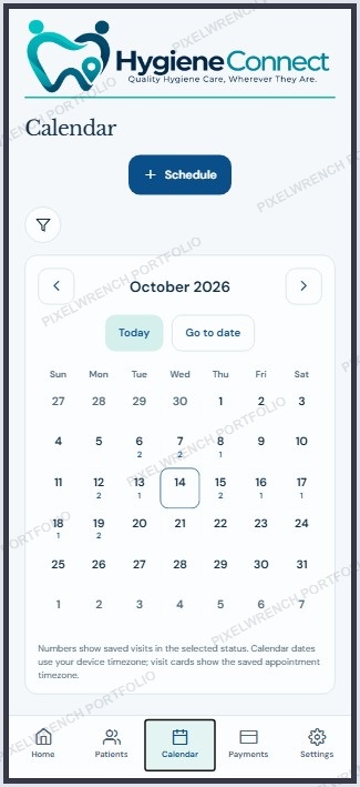 HygieneConnect staff calendar